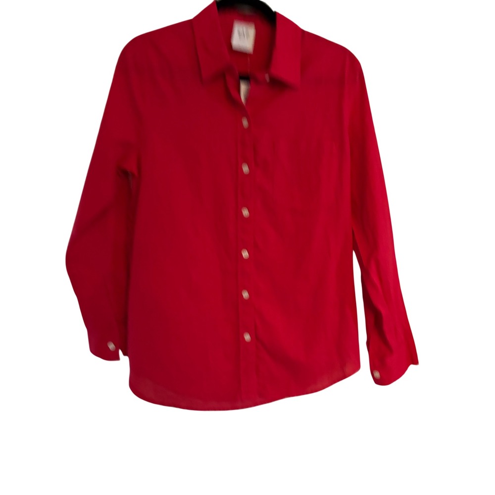 NWT Gap The Easy Shirt Womens Small Red Linen Cotton Button Down Long Sleeve